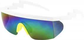 img 4 attached to 🌈 Полуоправные солнцезащитные очки с неоновой радужной оправой от ShadyVEU - защита от УФ-лучей, зеркальные города, ретро-шторм 80-х с кривыми болтами ZigZag.