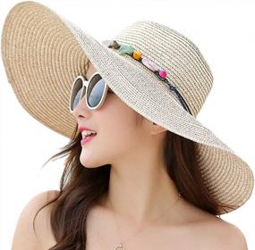 img 4 attached to Women'S Wide Brim Sun Protection Straw Hat, Foldable Floppy Summer UV Beach Cap