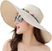 women's wide brim sun protection straw hat, foldable floppy summer uv beach cap logo