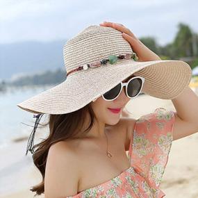 img 3 attached to Women'S Wide Brim Sun Protection Straw Hat, Foldable Floppy Summer UV Beach Cap