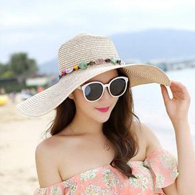 img 2 attached to Женская соломенная шляпа с широкими полями для защиты от солнца, складная гибкая летняя пляжная кепка с УФ-излучением