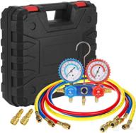 🔧 flexzion manifold gauges set: r410a r22 r404a - ac repair diagnostic charging tool kit with 3 x 5ft hoses, brass couplers - ideal for air refrigerant service and hvac freon vacuum logo