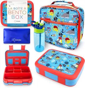 img 4 attached to Leakproof Bento Box Lunch Set For Kids With Insulated Bag, Ice Pack, And Water Bottle - 5 Compartments And Removable Tray - Perfect For School, Daycare, Or Pre-School - Blue Pirate Theme