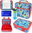 leakproof bento box lunch set for kids with insulated bag, ice pack, and water bottle - 5 compartments and removable tray - perfect for school, daycare, or pre-school - blue pirate theme logo