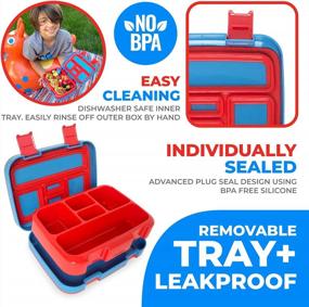 img 1 attached to Leakproof Bento Box Lunch Set For Kids With Insulated Bag, Ice Pack, And Water Bottle - 5 Compartments And Removable Tray - Perfect For School, Daycare, Or Pre-School - Blue Pirate Theme