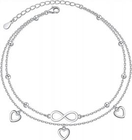 img 4 attached to S925 Sterling Silver Flyow Anklet For Women: Adjustable Foot Beaded Heart Charm Ankle Bracelet Jewelry