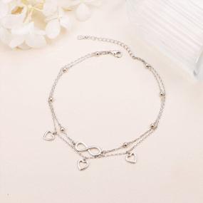 img 3 attached to S925 Sterling Silver Flyow Anklet For Women: Adjustable Foot Beaded Heart Charm Ankle Bracelet Jewelry