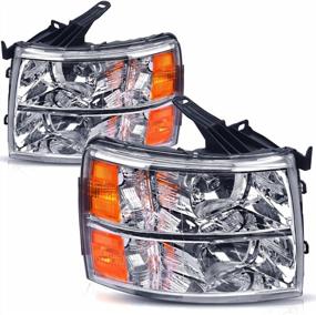 img 4 attached to 2007-2013 Chevy Silverado 1500/2007-2014 Silverado 2500HD 3500HD Headlights Assembly - Chrome Housing, Clear Lens, Amber Reflector (OEDRO)
