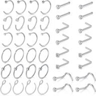 18g surgical stainless steel nose rings hoop studs screw l-shaped tragus cartilage helix earrings piercing jewelry for women set logo