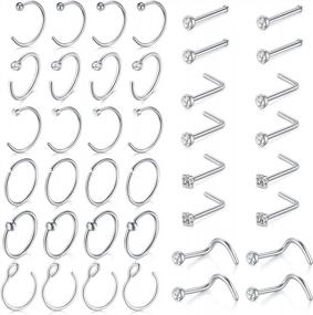 img 4 attached to 18G Surgical Stainless Steel Nose Rings Hoop Studs Screw L-Shaped Tragus Cartilage Helix Earrings Piercing Jewelry For Women Set