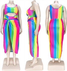 img 1 attached to Plus Size Rainbow Striped One-Piece Swimsuit With Cut-Out Design And Matching Cover Ups Set For Women - Perfect As Beach Swimwear Or Poolside Attire