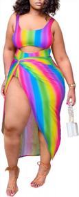 img 4 attached to Plus Size Rainbow Striped One-Piece Swimsuit With Cut-Out Design And Matching Cover Ups Set For Women - Perfect As Beach Swimwear Or Poolside Attire