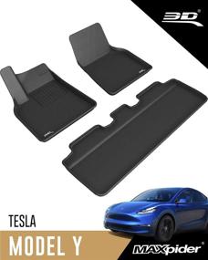 img 4 attached to Top-rated 3D MAXpider All-Weather Floor Mats: Custom Fit Liners for Tesla Model Y 2021-2022, Kagu Series (1st & 2nd Row)