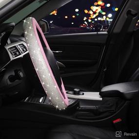 img 1 attached to Bling Steering Wheel Cover for Women - TOYOUN PU Leather Car Steering Covers with Crystal Rhinestones, Universal Fit 14.5 to 15 inch Standard Size, Glitter Car Accessories for Girls in Pink