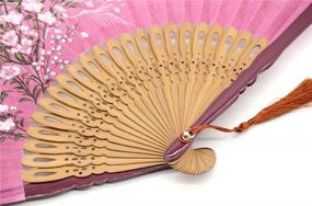 img 2 attached to Stay Cool And Stylish With OMyTea® Grassflowers Hand Held Folding Fans - Perfect Gift With Protective Sleeve In Chinese/Japanese Vintage Retro Style (Red, 8.27 Inches)