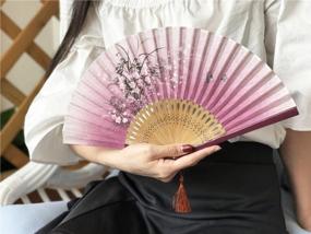 img 1 attached to Stay Cool And Stylish With OMyTea® Grassflowers Hand Held Folding Fans - Perfect Gift With Protective Sleeve In Chinese/Japanese Vintage Retro Style (Red, 8.27 Inches)