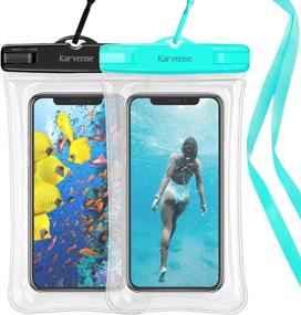 img 4 attached to Karvense 2 Pack Floating Waterproof Phone Pouch Case with Lanyard - Universal Dry Bag for iPhone, Samsung Galaxy, LG, Moto - Ideal for Beach, Shower, Pool, Kayaking, Snorkeling