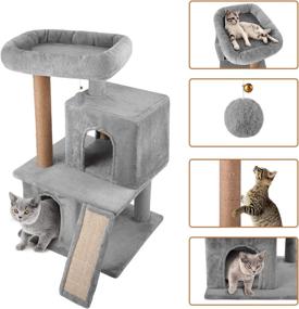 img 3 attached to Ahomdoo Cat Tree Sisal Scratching Post - Interactive Indoor Activity Furniture with 2 Room Play House for Kittens - Ideal for Keeping Your Cats Active and Entertained