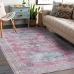 5'x7' distressed transitional bohemian area rug, eco-friendly and stain resistant, premium recycled material, machine washable, multi-color by rugshop logo