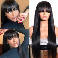 👩 pizazz 9a lace front human hair wigs for black women - 150% density remy brazilian straight human hair wigs with bangs логотип