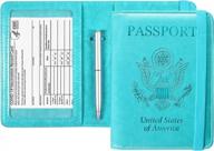 acdream passport and vaccine card holder combo - rfid blocking travel organizer with cdc vaccination card slot, leather protector for women and men in sky blue logo