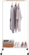 white rolling clothes rack with shelves and wheels - space-saving and functional garment rack for hanging clothes logo