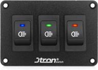 dc 12v universal car switch panel, jtron 3-in-1 racing car rocker switch panel combination toggle switch ignition on off engine start push button for rv yacht modification(12v 20a/red+green+blue) logo