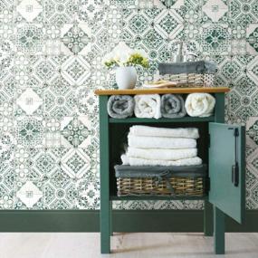 img 2 attached to Forest Green Mediterranean Tile Peel And Stick Wallpaper By RoomMates RMK11281WP