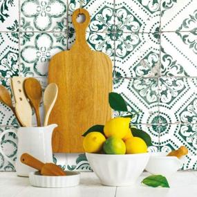 img 4 attached to Forest Green Mediterranean Tile Peel And Stick Wallpaper By RoomMates RMK11281WP