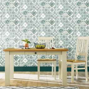 img 3 attached to Forest Green Mediterranean Tile Peel And Stick Wallpaper By RoomMates RMK11281WP