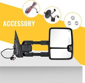 img 1 attached to Towing Mirrors For 2014-2018 Chevy Silverado GMC Sierra 1500 2500 HD 3500 HD With Power Glass LED Arrow Turn Signal Light Backup Lamp Running Light Heated Extendable Pair Set (Black Painted)