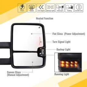 img 3 attached to Towing Mirrors For 2014-2018 Chevy Silverado GMC Sierra 1500 2500 HD 3500 HD With Power Glass LED Arrow Turn Signal Light Backup Lamp Running Light Heated Extendable Pair Set (Black Painted)