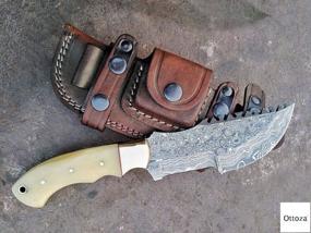 img 3 attached to Ottoza Handmade Damascus Tracker Knife With Bone Handle - Survival Knife - Camping Knife - Damascus Steel Knife - Damascus Hunting Knife With Sheath Horizontal Carry Fixed Blade Knife No:115