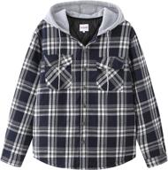 men's long sleeve plaid flannel shirt jacket with hood and quilted lining - pegeno logo