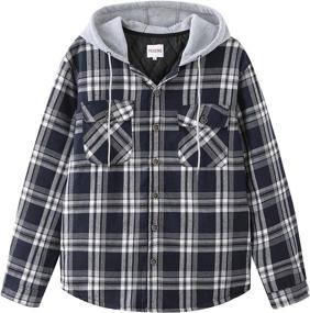 img 4 attached to Men'S Long Sleeve Plaid Flannel Shirt Jacket With Hood And Quilted Lining - PEGENO