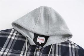 img 2 attached to Men'S Long Sleeve Plaid Flannel Shirt Jacket With Hood And Quilted Lining - PEGENO