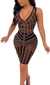 img 4 attached to Adogirl Women'S Sexy Sequin Mesh V Neck Sparkle Cocktail Dress Sheer Bodycon