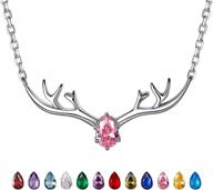sterling silver created birthstone necklace for women - silvercute antler deer/cat/halo gemstone pendant logo