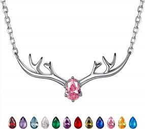 img 4 attached to Sterling Silver Created Birthstone Necklace For Women - SILVERCUTE Antler Deer/Cat/Halo Gemstone Pendant