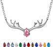 sterling silver created birthstone necklace for women - silvercute antler deer/cat/halo gemstone pendant logo