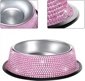 img 2 attached to Stainless Steel Pet Bowls Double Food Water Feeder For Puppy Cats Dogs - Set Of 2, 640ML Handmade Bling Rhinestones SAVORI Bling Dog Bowls Pink