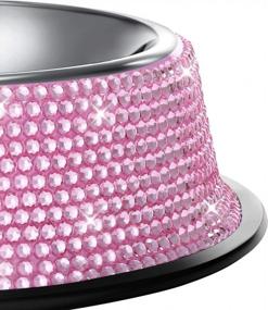 img 1 attached to Stainless Steel Pet Bowls Double Food Water Feeder For Puppy Cats Dogs - Set Of 2, 640ML Handmade Bling Rhinestones SAVORI Bling Dog Bowls Pink