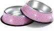 stainless steel pet bowls double food water feeder for puppy cats dogs - set of 2, 640ml handmade bling rhinestones savori bling dog bowls pink logo