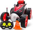 remote control car for boys - rc stunt car toy 4-wheel drive car spins and flips indoor and outdoor w/ bonus - 6 traffic cones gift for kids 3-10 size 7 x 5 in (red) logo