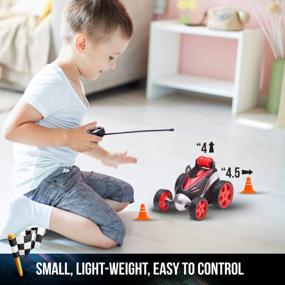 img 2 attached to Remote Control Car For Boys - RC Stunt Car Toy 4-Wheel Drive Car Spins And Flips Indoor And Outdoor W/ Bonus - 6 Traffic Cones Gift For Kids 3-10 Size 7 X 5 In (Red)