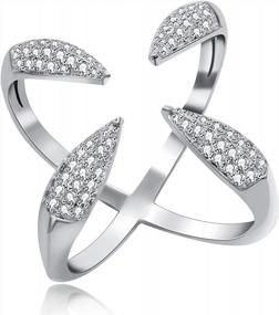 img 3 attached to Uloveido Platinum Plated X-Ring With Crisss Cross Open Design, Featuring 4 Claws And Stunning Cubic Zirconia Stones, Adjustable Free Size Statement Ring For Women - Y447