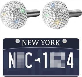img 4 attached to SAVORI Crystal Rhinestone License Plate Frame Screw Set With Anti-Theft Metal Fastener Caps - White Universal Bling Car Decor Accessories (2PCS)