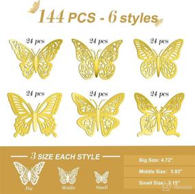 img 3 attached to 🦋 144-Piece Set of 3D Gold Butterfly Wall Decorations with 6 Styles and 3 Sizes - Perfect for Butterfly Party, Birthday Cake, Removable Wall Stickers for Kids Girls Bedroom and Wedding