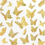 🦋 144-piece set of 3d gold butterfly wall decorations with 6 styles and 3 sizes - perfect for butterfly party, birthday cake, removable wall stickers for kids girls bedroom and wedding логотип