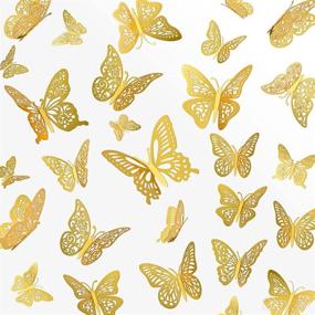 img 4 attached to 🦋 144-Piece Set of 3D Gold Butterfly Wall Decorations with 6 Styles and 3 Sizes - Perfect for Butterfly Party, Birthday Cake, Removable Wall Stickers for Kids Girls Bedroom and Wedding